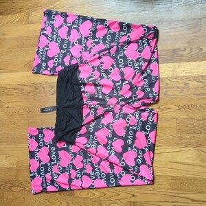 NWT Heart Print Stretchy Yoga Pants Flare Cut Gracyoga Women's Size Large